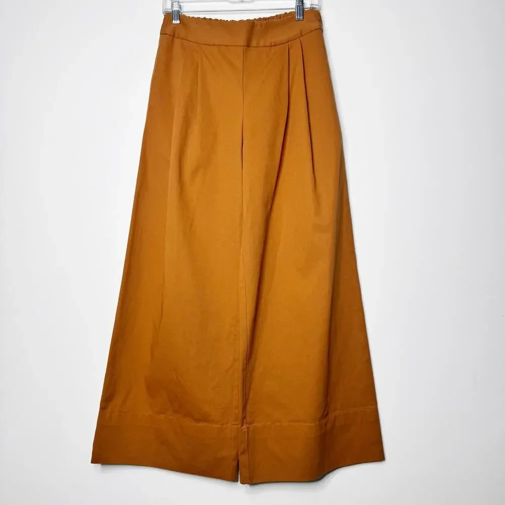 Juliette Fabbri Wide Leg Pleated Cotton Pants Rust Orange Size 1 / Small